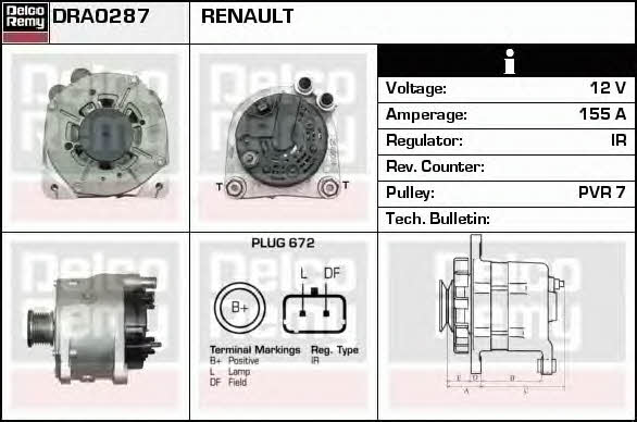 Remy DRA0287 Генератор DRA0287: Отличная цена - Купить в Польше на 2407.PL!