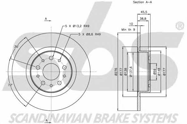 SBS 1815201021 Rear brake disc, non-ventilated 1815201021: Buy near me in Poland at 2407.PL - Good price!