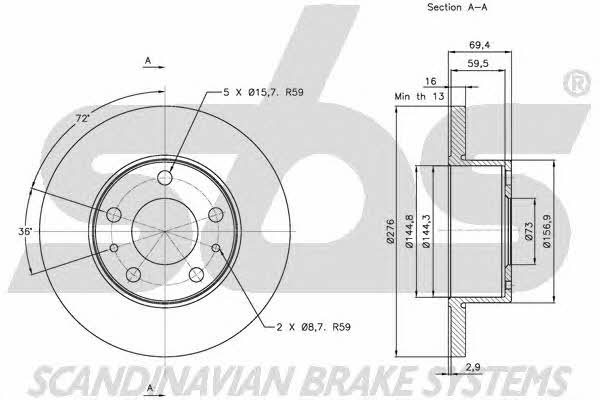 SBS 1815202346 Rear brake disc, non-ventilated 1815202346: Buy near me in Poland at 2407.PL - Good price!