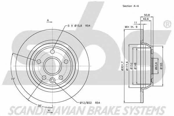 SBS 1815202571 Rear brake disc, non-ventilated 1815202571: Buy near me in Poland at 2407.PL - Good price!