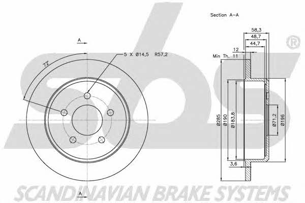 SBS 1815202572 Rear brake disc, non-ventilated 1815202572: Buy near me in Poland at 2407.PL - Good price!