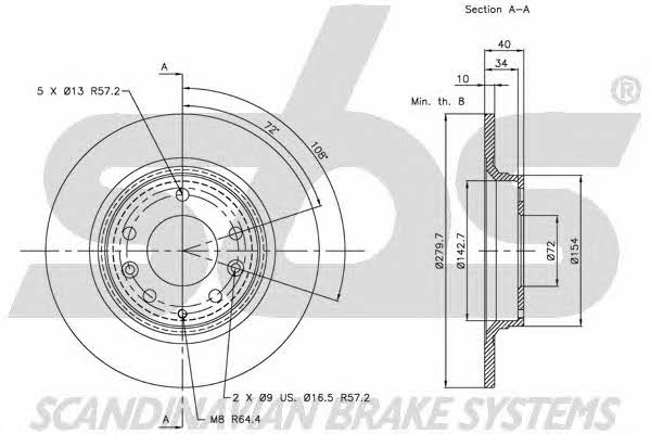 SBS 1815203246 Rear brake disc, non-ventilated 1815203246: Buy near me in Poland at 2407.PL - Good price!