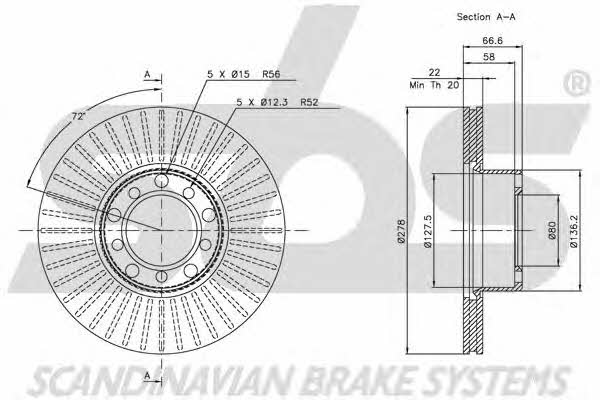 SBS 1815203349 Front brake disc ventilated 1815203349: Buy near me in Poland at 2407.PL - Good price!