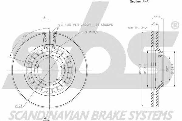 SBS 1815203435 Front brake disc ventilated 1815203435: Buy near me in Poland at 2407.PL - Good price!