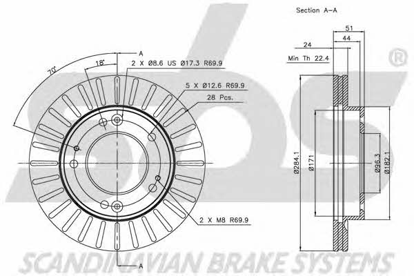 SBS 1815203504 Front brake disc ventilated 1815203504: Buy near me in Poland at 2407.PL - Good price!