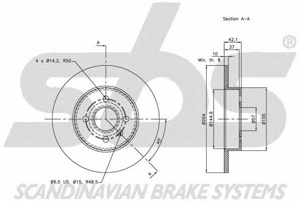 SBS 1815203655 Rear brake disc, non-ventilated 1815203655: Buy near me in Poland at 2407.PL - Good price!