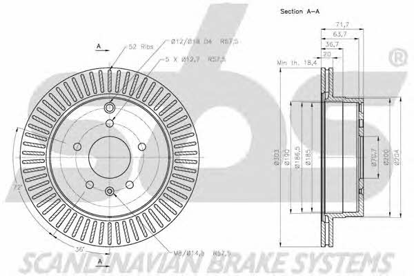 SBS 1815203665 Rear ventilated brake disc 1815203665: Buy near me in Poland at 2407.PL - Good price!
