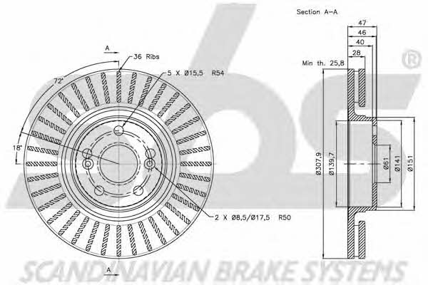SBS 1815203948 Front brake disc ventilated 1815203948: Buy near me in Poland at 2407.PL - Good price!