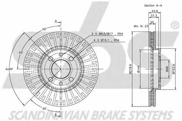 SBS 1815204108 Front brake disc ventilated 1815204108: Buy near me in Poland at 2407.PL - Good price!