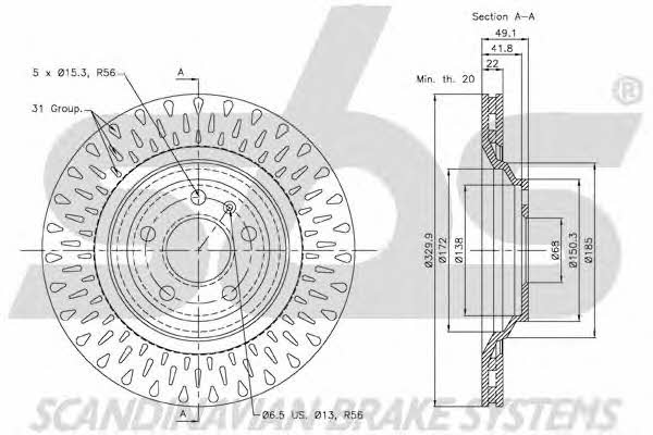 SBS 18152047110 Rear ventilated brake disc 18152047110: Buy near me in Poland at 2407.PL - Good price!