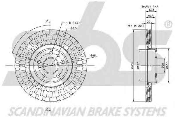SBS 1815209925 Front brake disc ventilated 1815209925: Buy near me in Poland at 2407.PL - Good price!