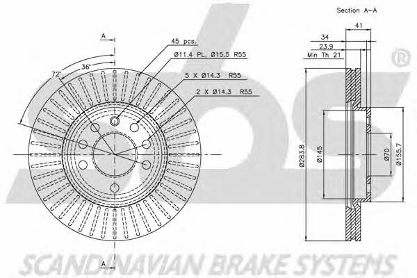 SBS 1815209937 Front brake disc ventilated 1815209937: Buy near me in Poland at 2407.PL - Good price!