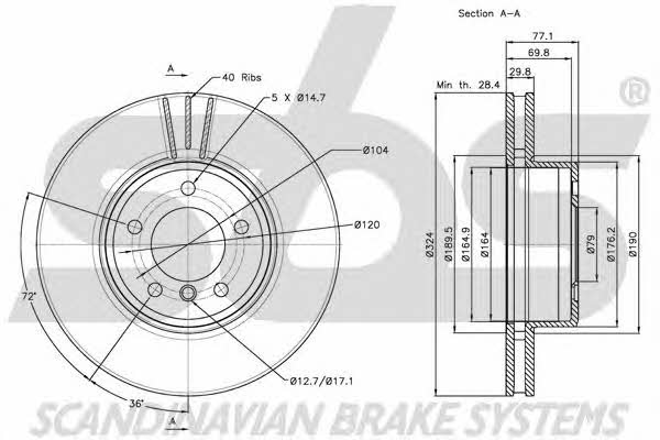 SBS 1815201563 Front brake disc ventilated 1815201563: Buy near me in Poland at 2407.PL - Good price!
