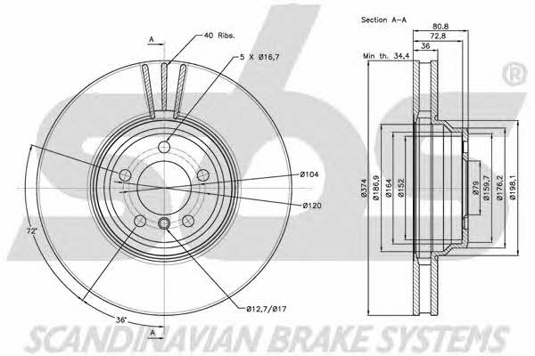 SBS 1815201571 Front brake disc ventilated 1815201571: Buy near me in Poland at 2407.PL - Good price!