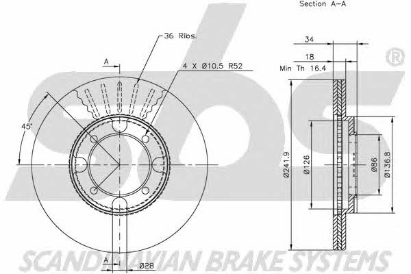 SBS 1815203007 Front brake disc ventilated 1815203007: Buy near me in Poland at 2407.PL - Good price!
