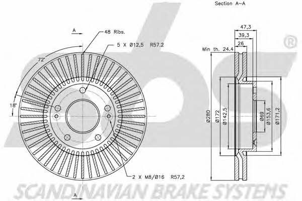 SBS 1815203423 Front brake disc ventilated 1815203423: Buy near me in Poland at 2407.PL - Good price!