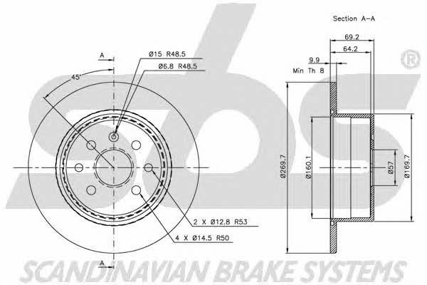 SBS 1815203623 Rear brake disc, non-ventilated 1815203623: Buy near me in Poland at 2407.PL - Good price!