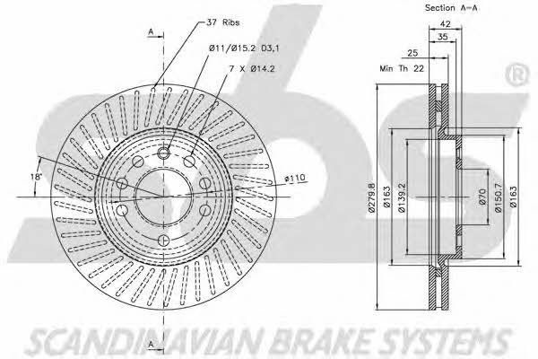 SBS 1815203630 Front brake disc ventilated 1815203630: Buy near me in Poland at 2407.PL - Good price!