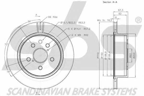 SBS 18152045106 Rear ventilated brake disc 18152045106: Buy near me in Poland at 2407.PL - Good price!