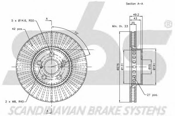 SBS 1815204595 Front brake disc ventilated 1815204595: Buy near me in Poland at 2407.PL - Good price!