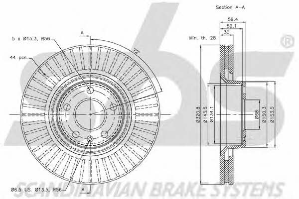 SBS 18152047100 Front brake disc ventilated 18152047100: Buy near me in Poland at 2407.PL - Good price!