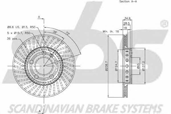 SBS 18152047101 Front brake disc ventilated 18152047101: Buy near me in Poland at 2407.PL - Good price!