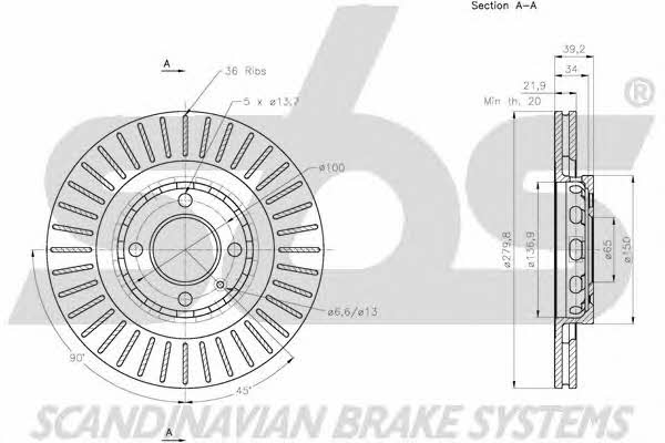 SBS 1815204755 Front brake disc ventilated 1815204755: Buy near me in Poland at 2407.PL - Good price!