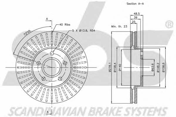 SBS 1815204848 Front brake disc ventilated 1815204848: Buy near me in Poland at 2407.PL - Good price!
