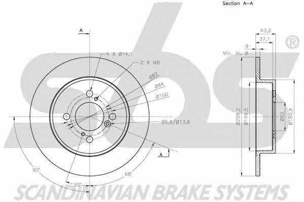 SBS 1815205225 Rear brake disc, non-ventilated 1815205225: Buy near me in Poland at 2407.PL - Good price!