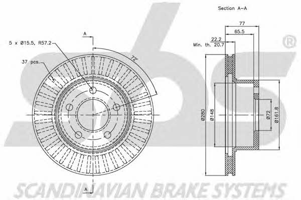 SBS 1815209308 Front brake disc ventilated 1815209308: Buy near me in Poland at 2407.PL - Good price!