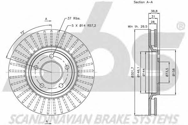 SBS 1815209312 Front brake disc ventilated 1815209312: Buy near me in Poland at 2407.PL - Good price!