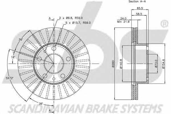 SBS 1815209945 Front brake disc ventilated 1815209945: Buy near me in Poland at 2407.PL - Good price!