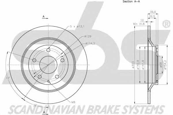 SBS 1815203279 Rear brake disc, non-ventilated 1815203279: Buy near me in Poland at 2407.PL - Good price!