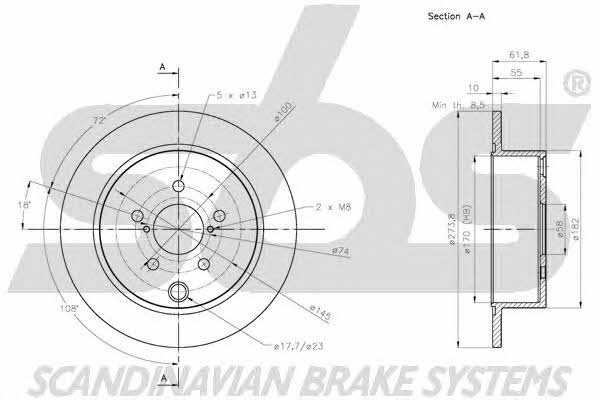 SBS 1815204422 Rear brake disc, non-ventilated 1815204422: Buy near me in Poland at 2407.PL - Good price!