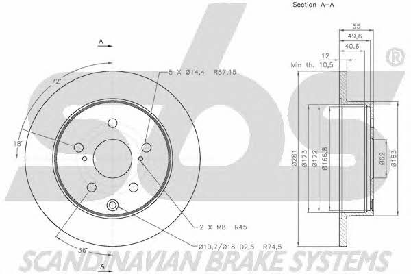 SBS 18152045114 Rear brake disc, non-ventilated 18152045114: Buy near me in Poland at 2407.PL - Good price!