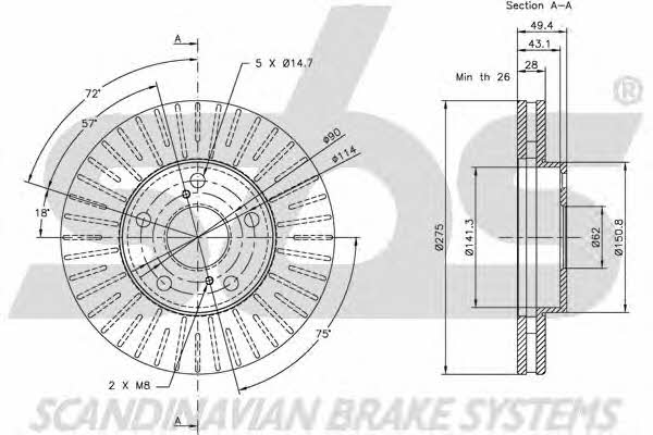 SBS 1815204549 Front brake disc ventilated 1815204549: Buy near me in Poland at 2407.PL - Good price!
