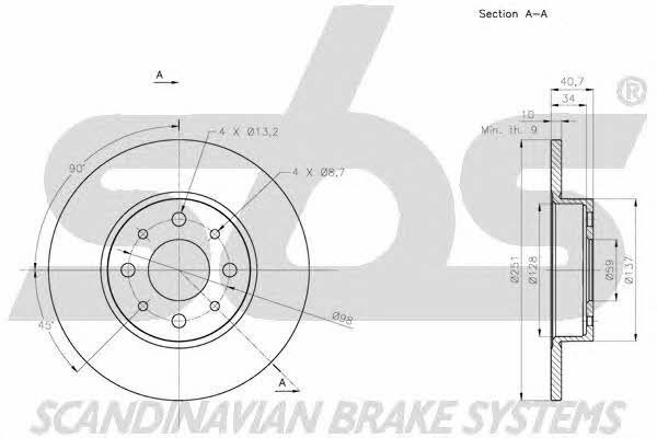 SBS 1815201028 Rear brake disc, non-ventilated 1815201028: Buy near me in Poland at 2407.PL - Good price!