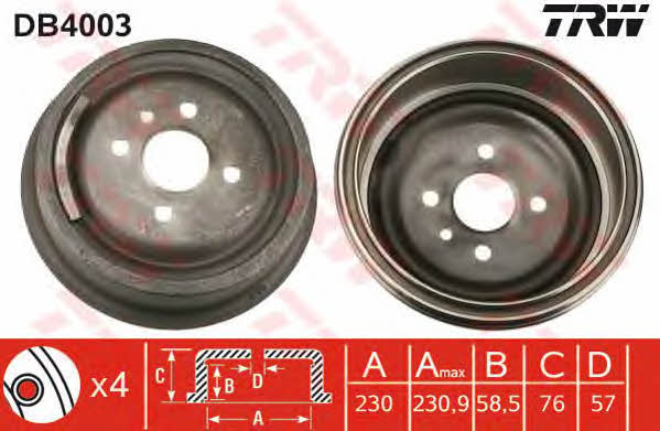 TRW DB4003 Тормозной барабан задний DB4003: Отличная цена - Купить в Польше на 2407.PL!