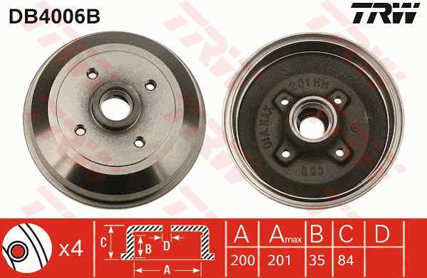 TRW DB4006B Brake drum with wheel bearing, assy DB4006B: Buy near me in Poland at 2407.PL - Good price!