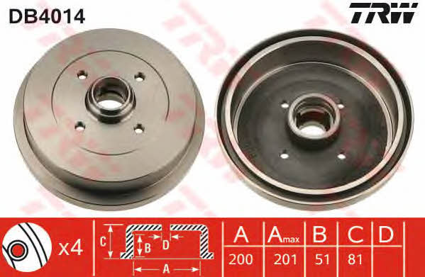 TRW DB4014 Rear brake drum DB4014: Buy near me at 2407.PL in Poland at an Affordable price!