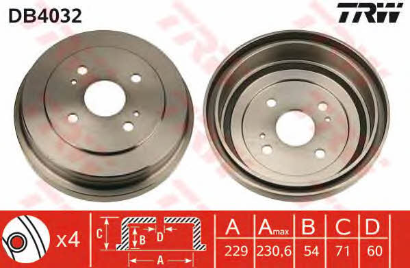 TRW DB4032 Rear brake drum DB4032: Buy near me in Poland at 2407.PL - Good price!