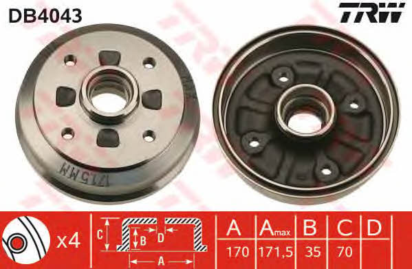 TRW DB4043 Rear brake drum DB4043: Buy near me in Poland at 2407.PL - Good price!
