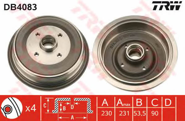 TRW DB4083 Rear brake drum DB4083: Buy near me in Poland at 2407.PL - Good price!