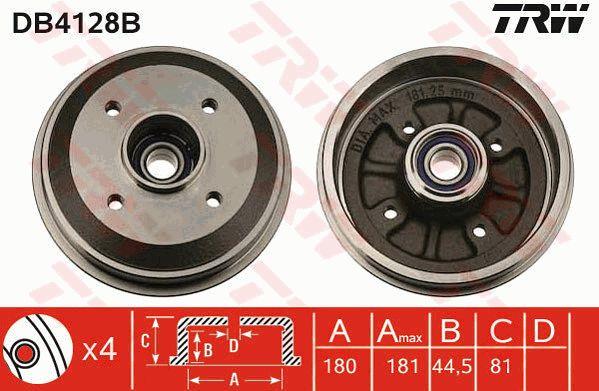 TRW DB4128B Brake drum with wheel bearing, assy DB4128B: Buy near me at 2407.PL in Poland at an Affordable price!