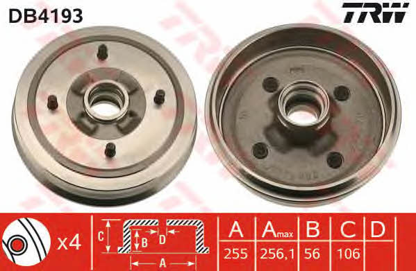 TRW DB4193 Rear brake drum DB4193: Buy near me in Poland at 2407.PL - Good price!