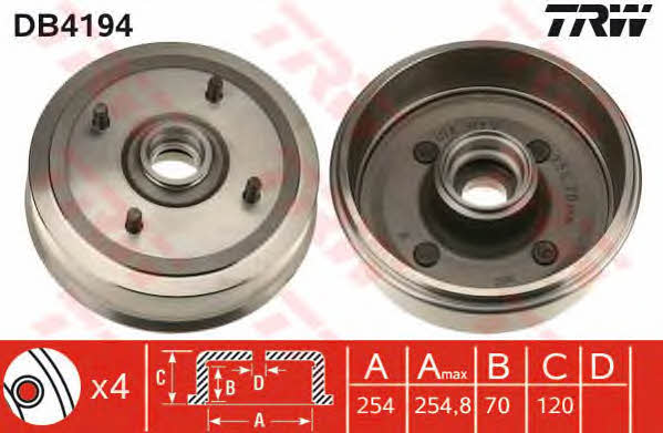TRW DB4194 Rear brake drum DB4194: Buy near me in Poland at 2407.PL - Good price!