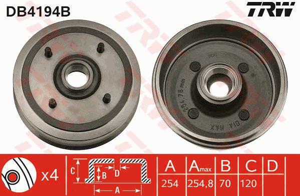 TRW DB4194B Brake drum with wheel bearing, assy DB4194B: Buy near me in Poland at 2407.PL - Good price!