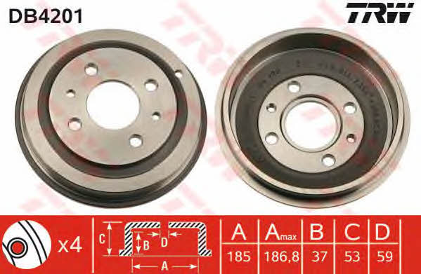TRW DB4201 Rear brake drum DB4201: Buy near me in Poland at 2407.PL - Good price!