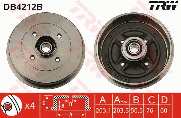 TRW DB4212B Brake drum with wheel bearing, assy DB4212B: Buy near me in Poland at 2407.PL - Good price!