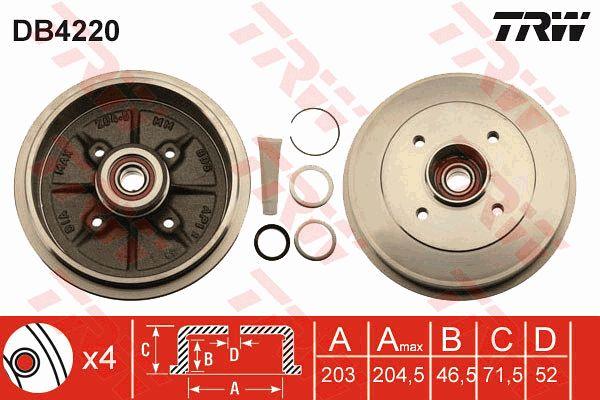 TRW DB4220 Rear brake drum DB4220: Buy near me in Poland at 2407.PL - Good price!